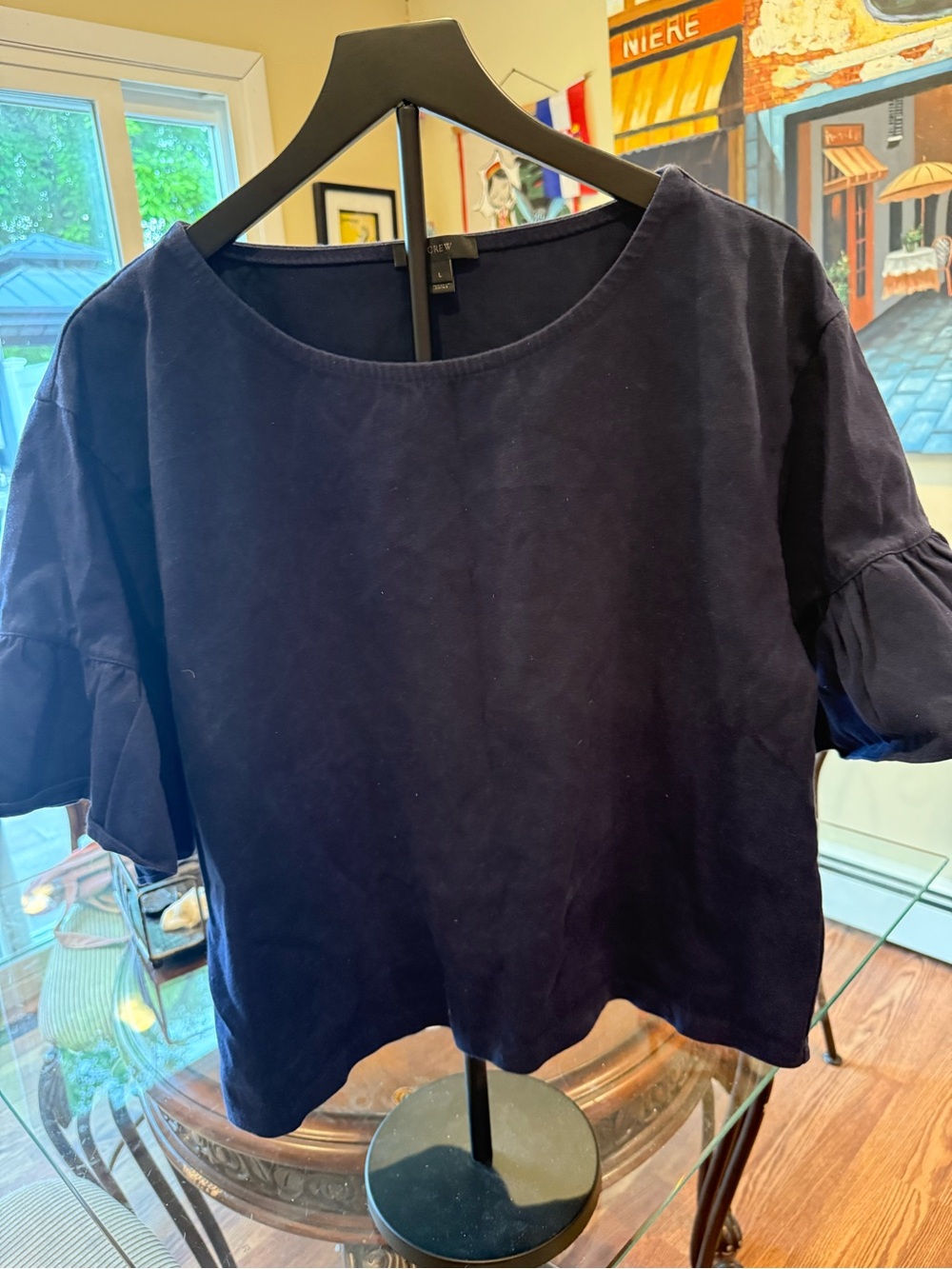 JCrew navy Ruffle Sleeve Women’s Top